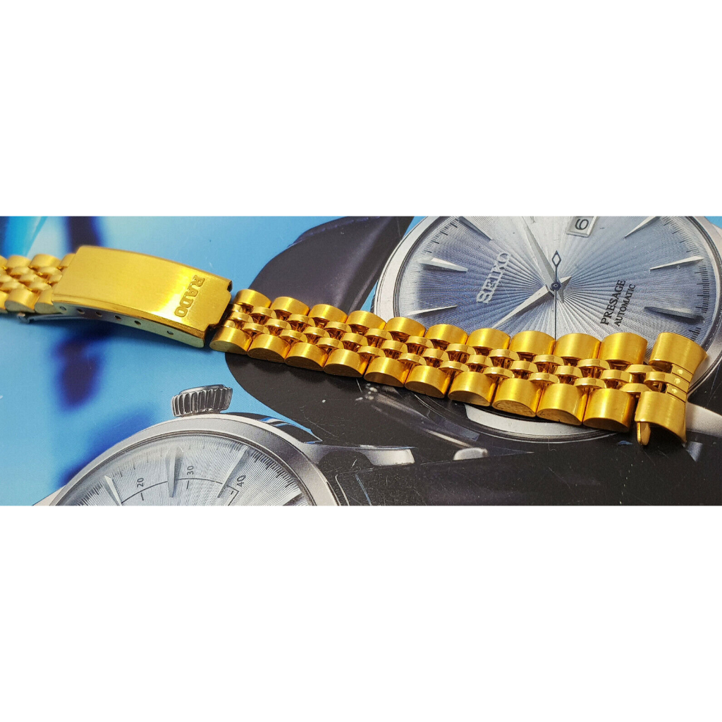 สายนาฬิกา สาย rado 14mm (รุ่นเก่า) สาย Jubilee หัวโค้ง ของแท้ สีทอง เก่าเก็บ