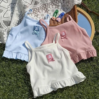 Babyonline(Y189)G1-OF2 (ส่งด่วน1วัน)เสื้อสายเดี่ยวแฟชั่นสำหรับเด็กผู้หญิง สีพาสเทล ผ้านิ่ม ใส่สบาย