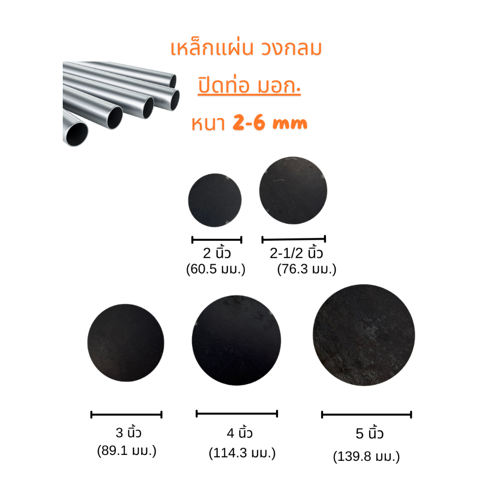 (ราคา ต่อ 1 ชิ้น) แผ่นเหล็กวงกลม (ปิดหัวเสา) ขนาด 2 นิ้ว ถึง 5 นิ้ว หนา 2,3,4,5,6 มม.