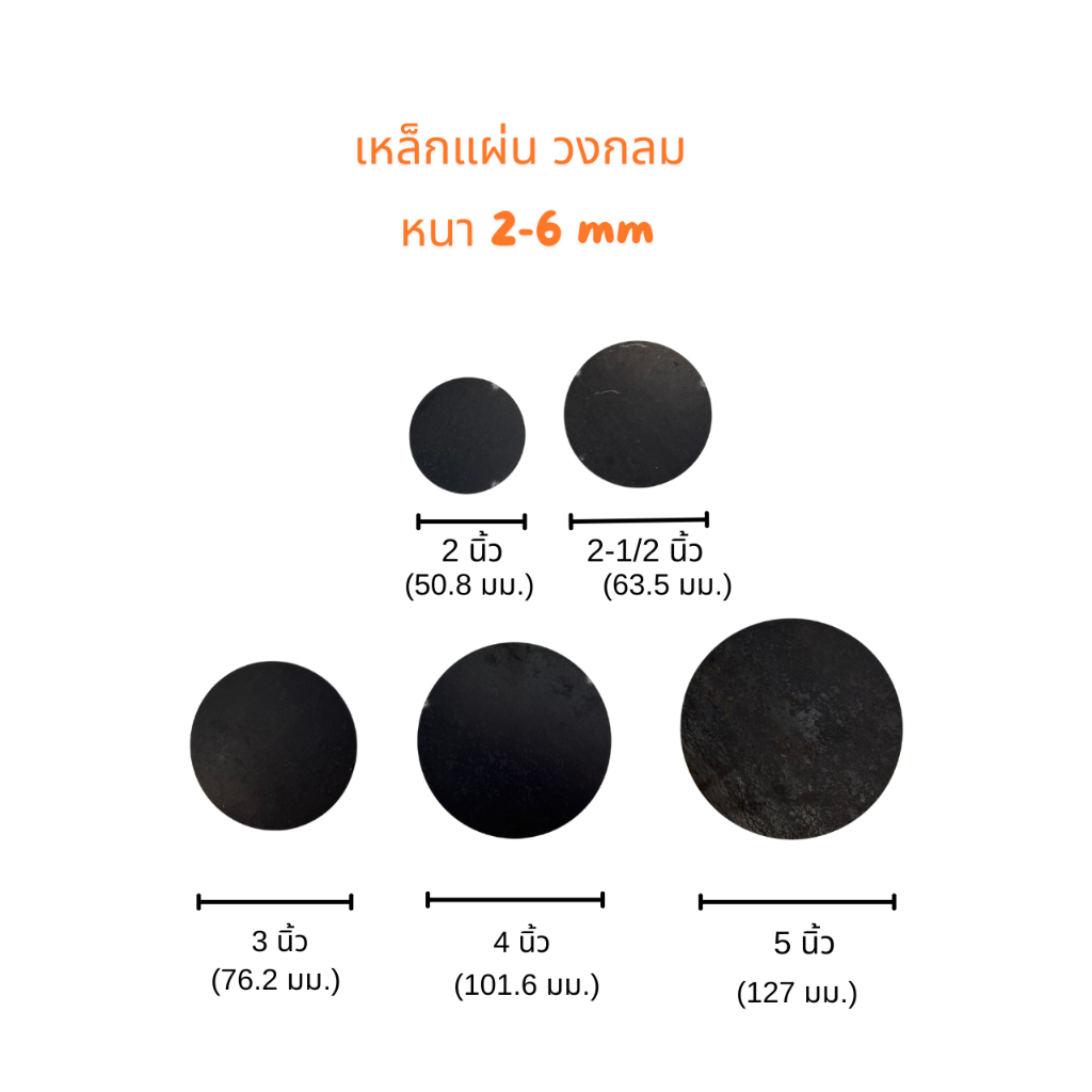 (ราคา ต่อ 1 ชิ้น)แผ่นเหล็กวงกลม ขนาด 2 นิ้ว ถึง 5 นิ้ว หนา 2,3,4,5,6 มม.