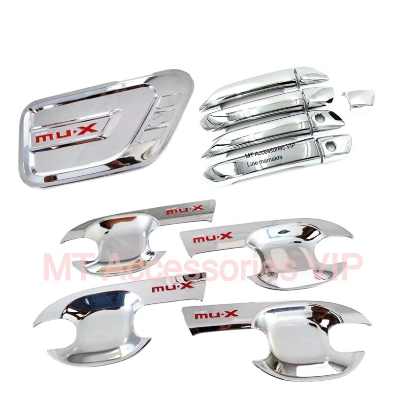 Mux Mu-x ปี2021-2025 เบ้ากันรอย ครอบมือจับ ครอบฝาถังน้ำมัน มิวเอ็กซ์ mux สีโครเมี่ยมโลโก้แดง
