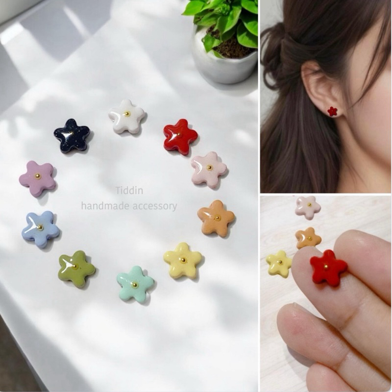 ต่างหู Mini Flower Size 1 Cm. Nickel free Hypoallergenic ไม่แพ้ไม่คัน แพ้ง่าย ใส่ได้