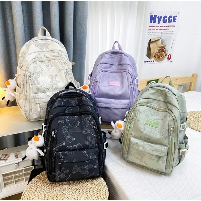 กระเป๋าเป้ผู้หญิง กระเป๋าสะพายหลัง รุ่นLQIUSHA Backpack ลายตุ๊กตาหมีแบร์ บรรจุของได้เยอะ รับน้ำหนักได้ดี