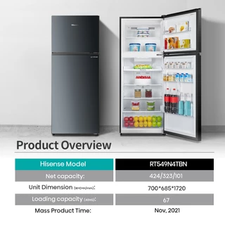 Hisense ตู้เย็น 2 ประตู 15 คิว/ 424 ลิตร Inverter (สี Elegant Dark) รุ่น RT549N4TB
