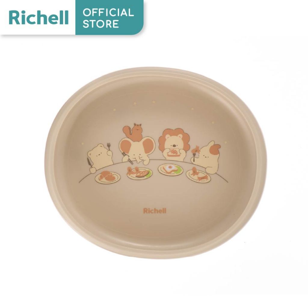 Richell(ริเชลล์) T.L.I Easy Scoop Plate จานป้อนอาหารสำหรับเด็กขอบสูงดีไซน์โค้งมนตักอาหารได้ง่ายขึ้น BPA FREE