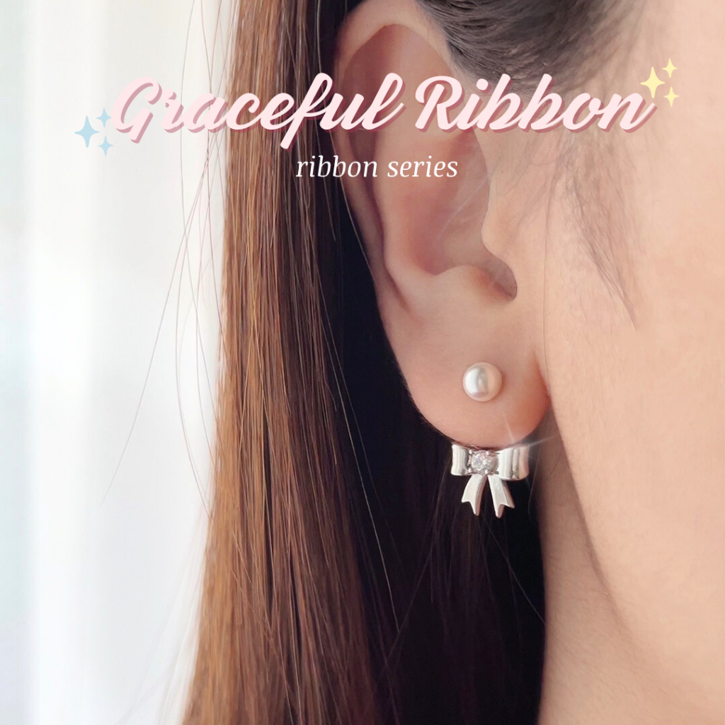 Graceful Ribbon ต่างหูสไตล์ลูกคุณ ต่างหูคุณหนู ต่างหูไข่มุก Glamandglow.bkk