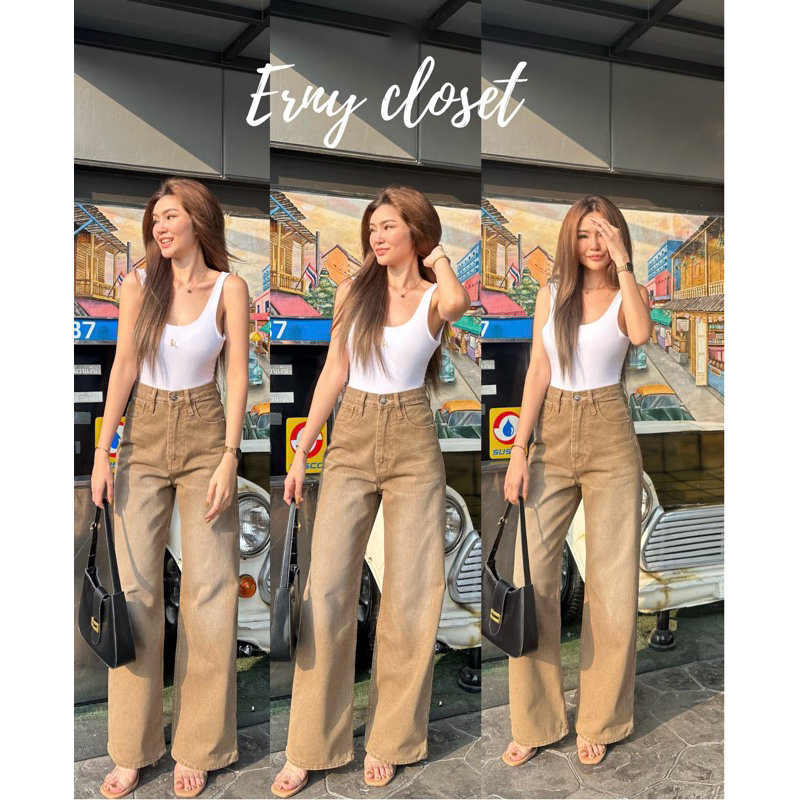 Cookie jeans กางเกงกระบอกใหญ่เอวสูง E158