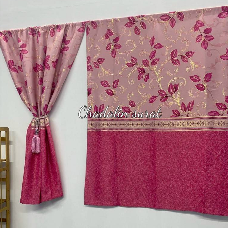 ผ้าม่านหน้าต่างสอดลวดลายเฟื้องฟ้า(ผ้าหนา)ชายแบบผ้าไม่ติดตุ้งติ้งแบบเรียบเรียบ(ราคาต่อ 1 ผืน) - รูปที่ 2