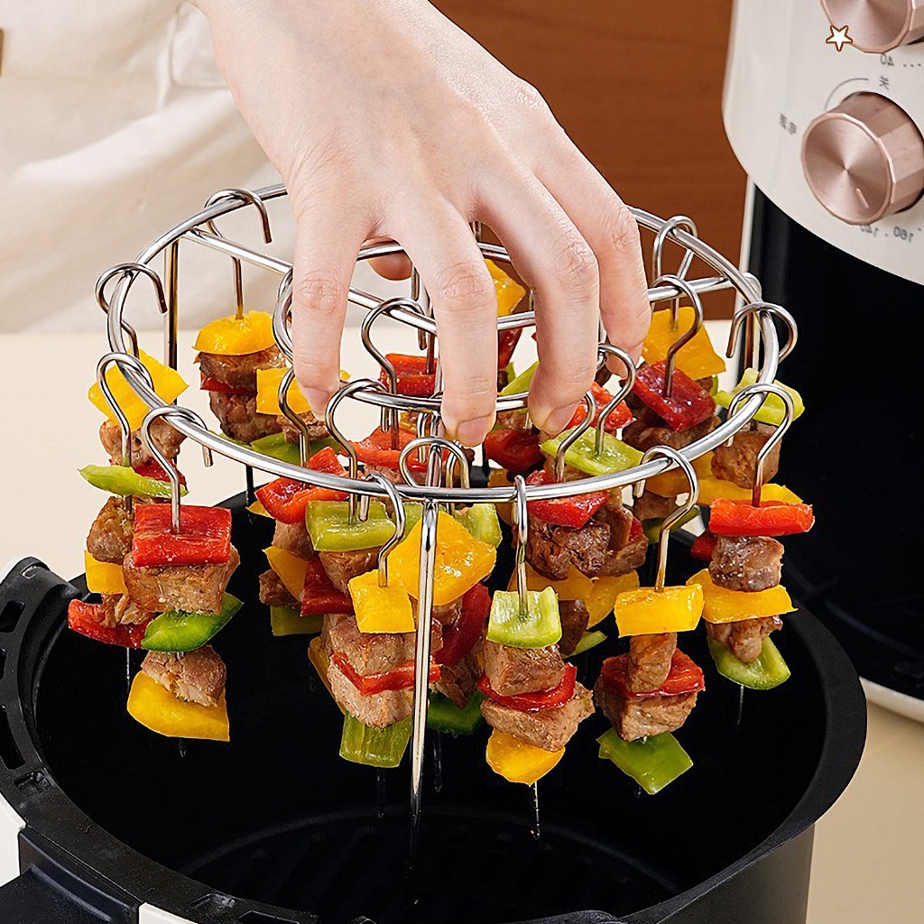 ชั้นวางย่าง BBQ ตะแกรงปิ้งย่างแนวตั้ง ชั้นวางหม้อทอด พร้อมไม้ย่าง24ชิ้น สแตนเลส304 ตะแกรงย่าง รูปที่ 6