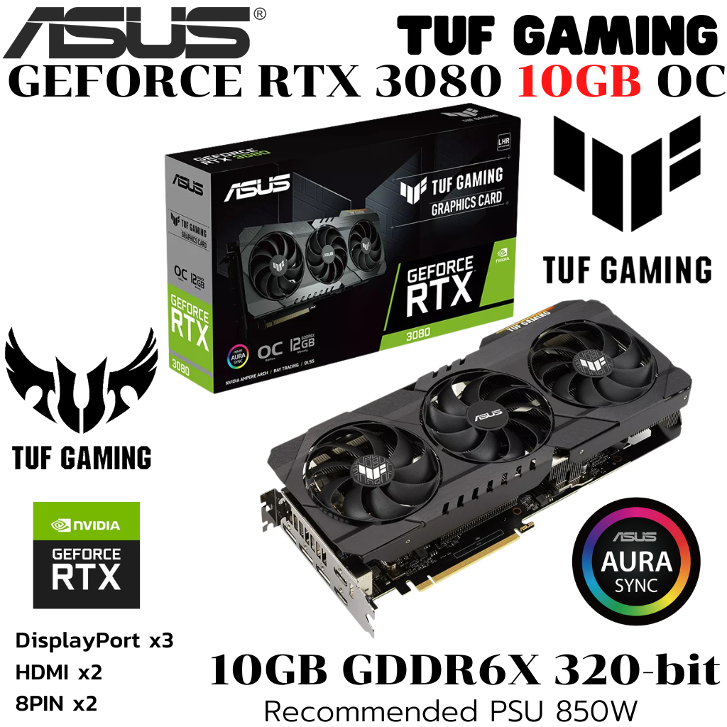 VGA (การ์ดแสดงผล) ASUS TUF RTX3080 O10G V2 GAMING - 10GB GDDR6X