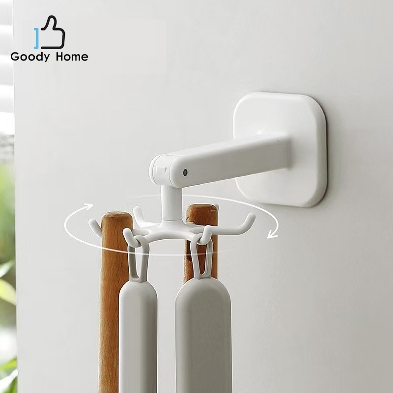 Goody Home ตะขอแขวนติดผนัง หัวตะขอหมุนได้ พร้อมสติ๊กเกอร์กาวติดผนัง