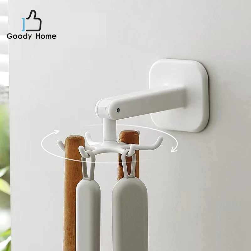 Goody Home ตะขอแขวนติดผนัง หัวตะขอหมุนได้ พร้อมสติ๊กเกอร์กาวติดผนัง