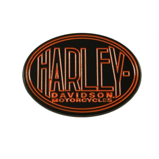 เข็มกลัด Harley-Davidson 1.5 inch. Block Harley Round Metal Pin, Black & Orange Finish Item # 8017699