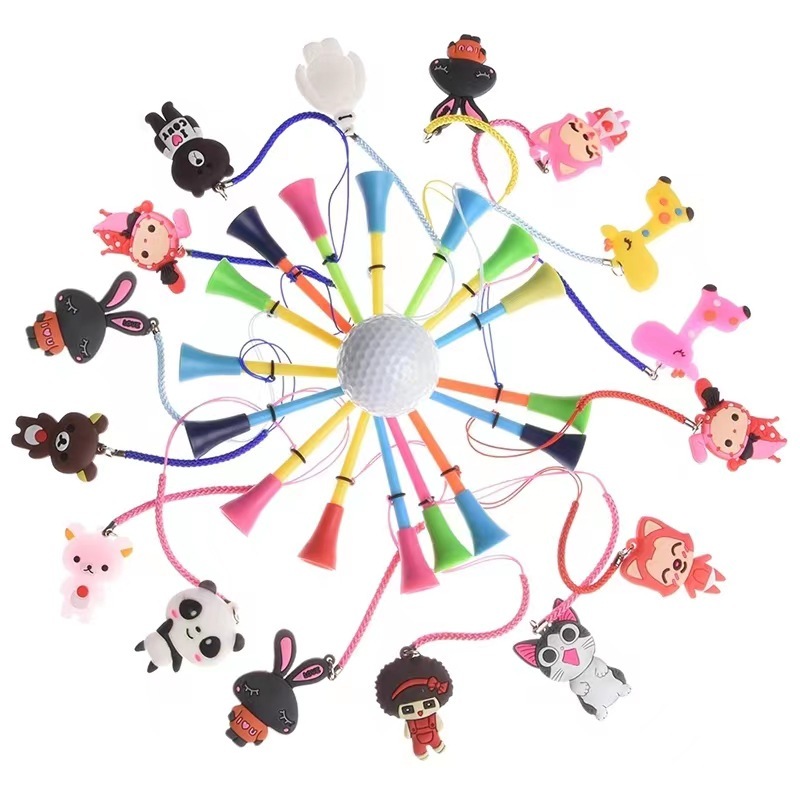 เซ็ต 2 ชิ้น ทีตั้งลูกกอล์ฟ พร้อมที่ห้อยตัวการ์ตูน Golf plastic tee Cartoon pattern