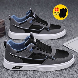 【FREE socks】รองเท้าผ้าใบทรงเตี้ยสำหรับผู้ชาย  รองเท้าอินเทรน…