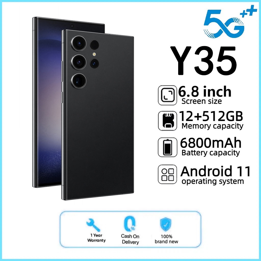 สมาร์ทโฟน Y35 โทรศัพท์มือถือ 6.8 นิ้ว 12GB+512GB 5G โทรศัพท์มือถือ Android ราคาถูก รับประกัน 1 ปี