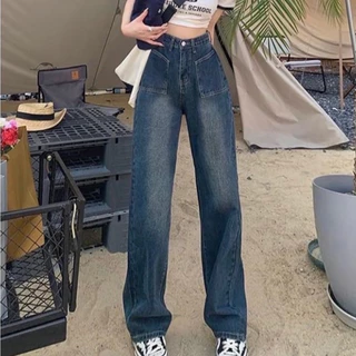 (1722)NEWSIZE/S-12XLกางเกงยีนส์ขายาวเอวสูงทรงกระบอกคลาสสิกดีไซน์เก๋ๆแต่งด้วยกระเป๋าหน้าสองข้างใส่ได้ทั้งหญิงและชาย