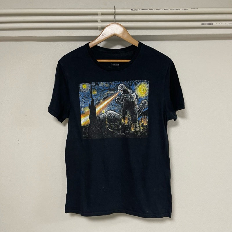 เสื้อมือสอง Godzilla ลายเส้น Van Gogh ป้ายปั๊มคอลิขสิทธิ์แท้ TOHO
