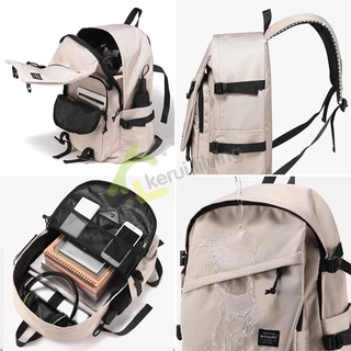 Allsking กระเป๋านักเรียน เป้สะพายหลัง กระเป๋าเป้สะพายหลังลำลอง ใบใหญ่ สีพื้น