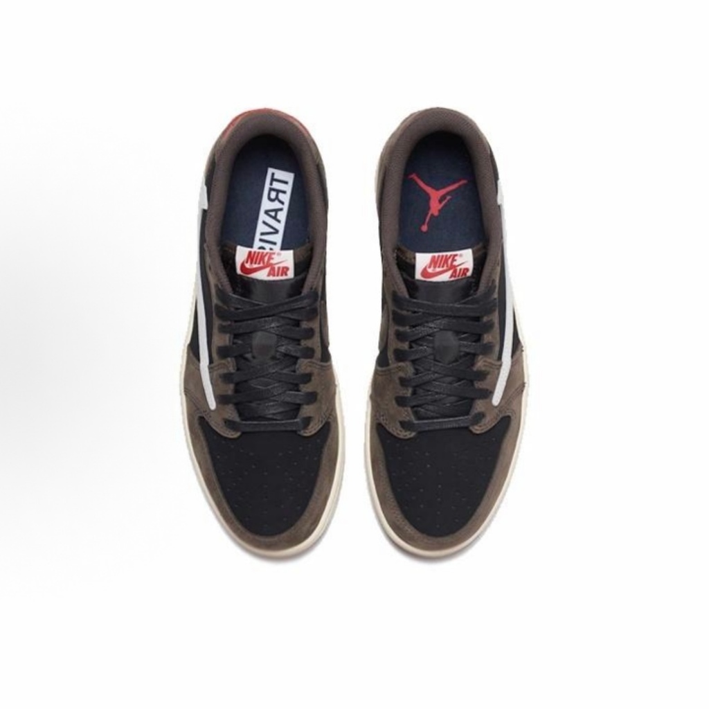 🛒ของแท้ 100%🛒Travis Scott x Jordan Air Jordan 1 ยูนิเซ็กส์ ทรงเตี้ย สีน้ำตาลเข้ม หนังกลับแยกชิ้น