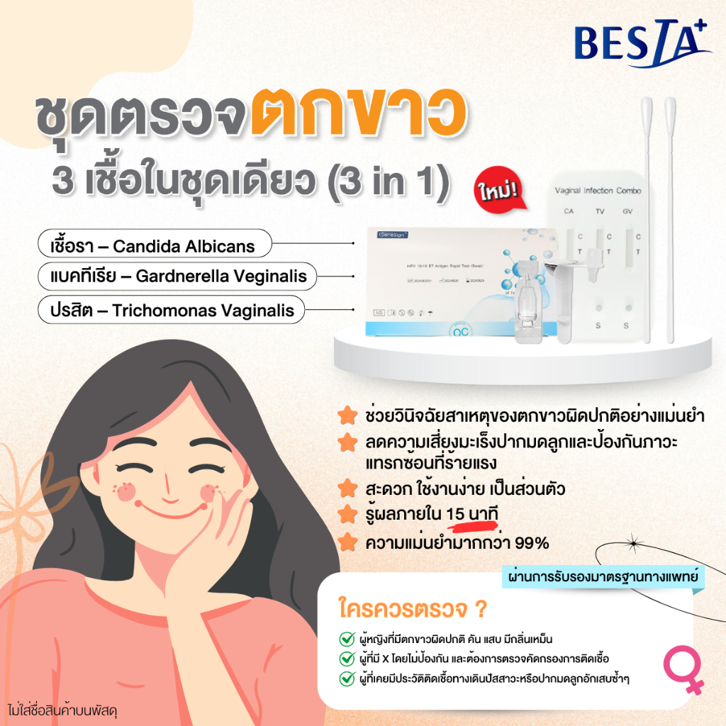 ส่งไว✅ชุดตรวจตกขาว ตกเขียว ตกเหลือง คันในช่องคลอด 3สายพันธุ์ เชื้อรา แบคทีเรีย ปรสิต (ตอนส่งปิดชื่อสินค้า)
