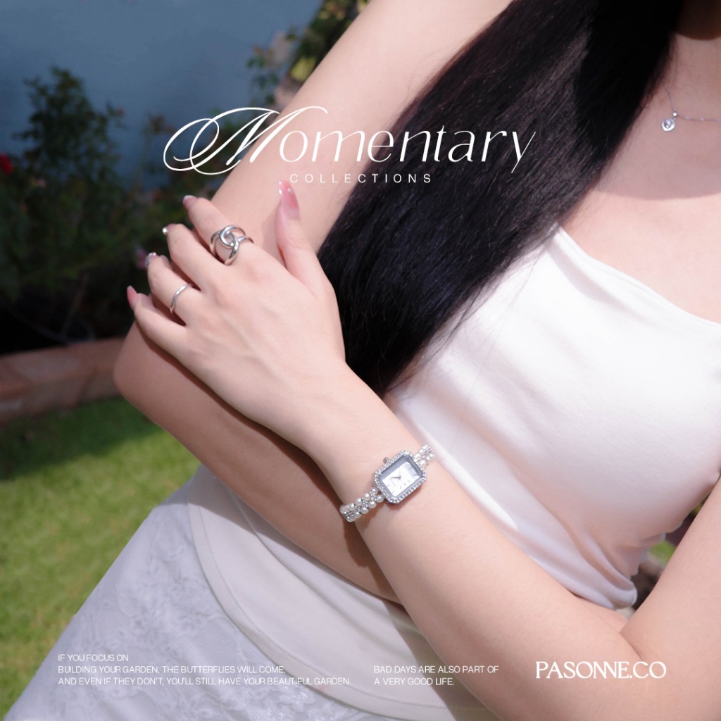 pasonne.co นาฬิกาข้อมือ รุ่น momentary สายสีเงินประดับมุก