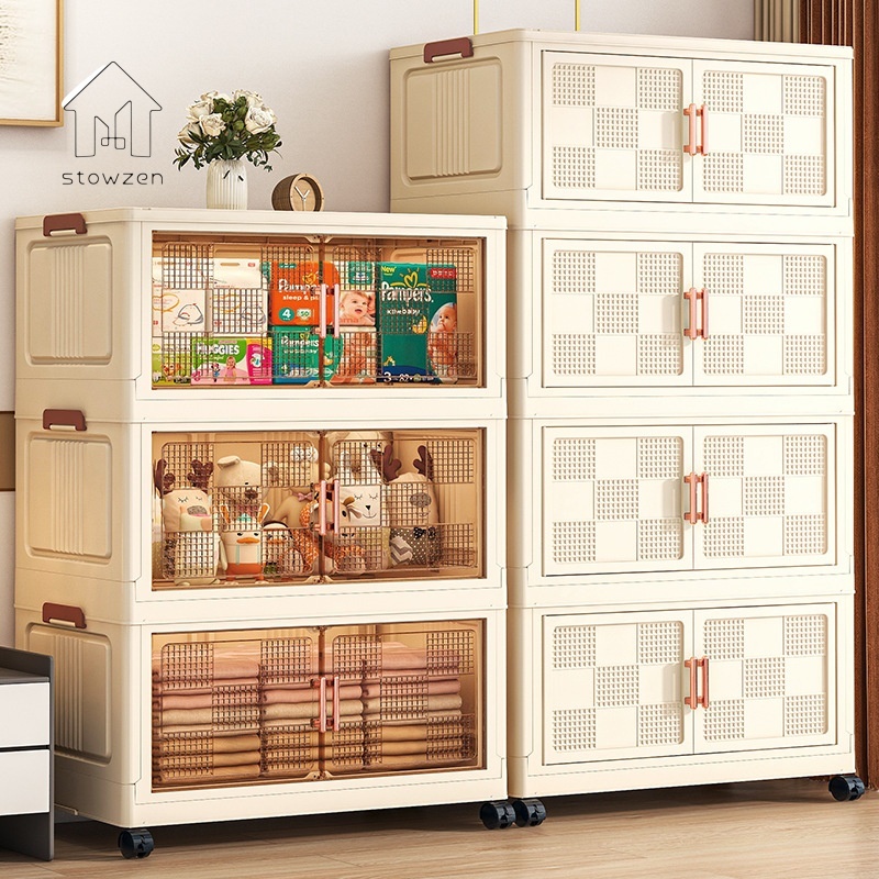 JIVARA ตู้เก็บของใหญ่ ตู้เก็บของ ตู้เก็บของอเนกประสงค์ มีล้อ ตู้เก็บของแบบพับได้ ตู้เสื้อผ้า ห้องครั