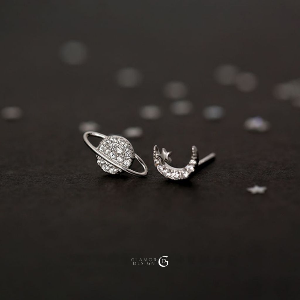 GLAMOR✨ ต่างหูเงินแท้ Solis & Luna ซีรีส์ Planet ต่างหูเพชรแฟชั่น จี้พระจันทร์ ดาวเสาร์ Valentine ของขวัญ - รูปที่ 7