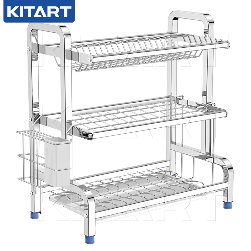 KITART ชั้นวางจาน  เหล็กกล้าไร้สนิม 304 ที่คว่ำจาน ชั้นวางจาน 2 ชั้นพร้อมที่ใส่อุปกรณ์ ที่เขียงเขียง และที่คว่ำจานสำหรั