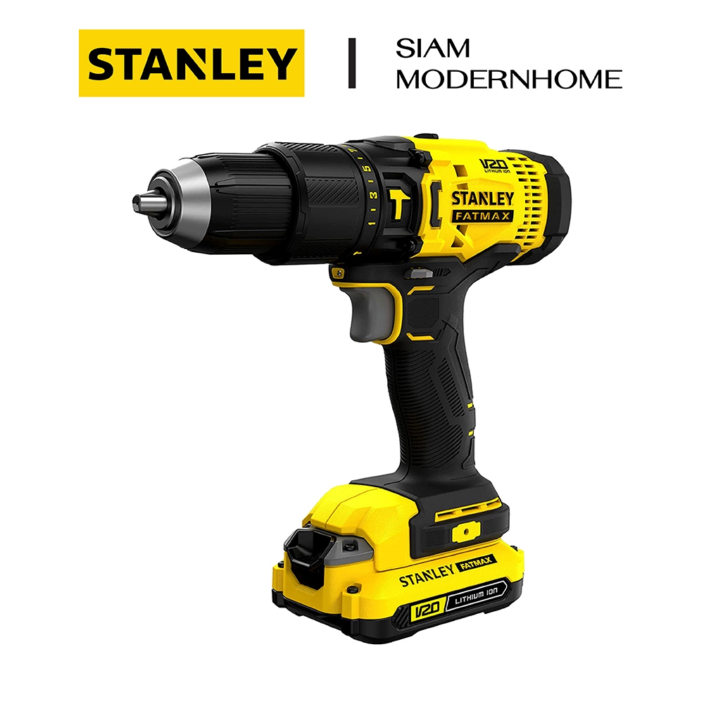 STANLEY ชุดสว่านกระแทกไร้สาย 20V พร้อมแบตเตอรี่ 2.0Ah รุ่น SCD711D2KA-B1 พร้อมดอกสว่าน 100 ชิ้น