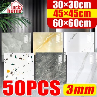 กระเบื้องยาง 50pcs 30*30/45*45/60*60cm ความหนา 3 มิล กระเบื้องยางลายหินอ่อน กาวในตัว ติดพื้น ลายไม้