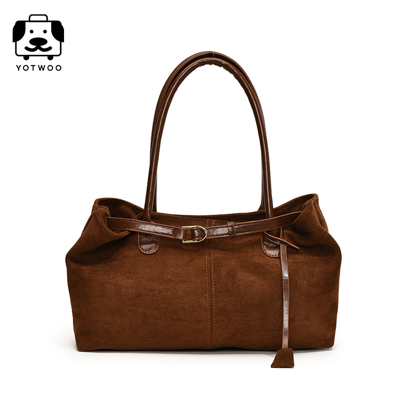 กระเป๋าใส่สัมภาระเดินทางแบบพกพาความจุขนาดใหญ่ กระเป๋าสะพายไหล่ข้างเดียวสไตล์ย้อนยุค กระเป๋าผู้หญิง กระเป๋าสุดเทรนด์ สีดำ