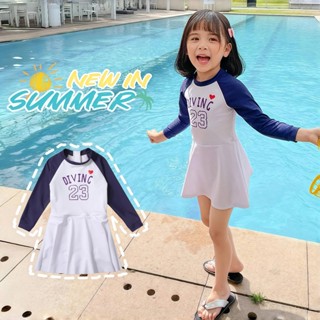 1-9 ปี ชุดว่ายน้ำเด็กผู้หญิงแขนยาวกันแดดกระโปรง มีขาสั้นข้าง…