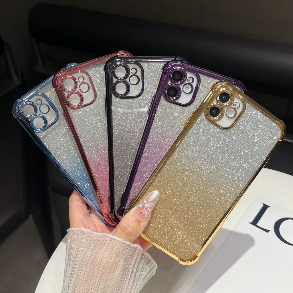 เคสโทรศัพท์ สำหรับรุ่น ไอโฟน iphone 11 13 14 15  เคส หรูหรา กากเพชร 2in1 ไล่โทนสีสวย กันกล้อง กันกระ