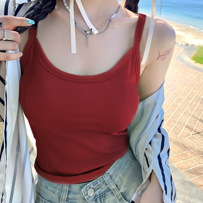 ลำลองสีพื้นมีบราในตัวเสื้อกล้ามรัดรูปลำลอง ฤดูร้อนใส่สบายสาวอวบใส่ได้ไม่ร้อนผ้าเรย่อนใส่สบาย  เข้ารูปเสื้อกล้าม - รูปที่ 4