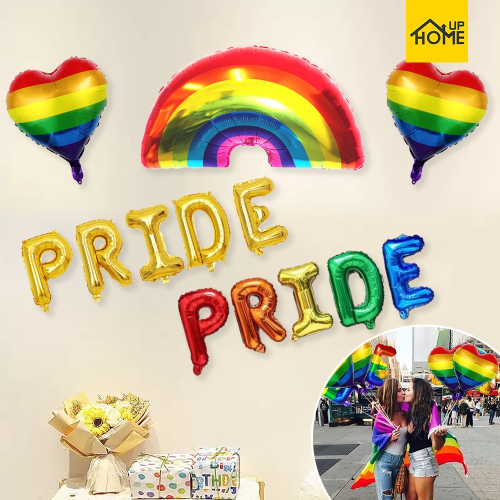 บอลลูนฟอยล์สายรุ้ง รูปตัวอักษรสีรุ้ง โป่งฟอยล์ลูกโป่งขนาดใหญ่ ของ LGBTQ+Pride Monthหรือกิจกรรมฉลองความหลากหลาย