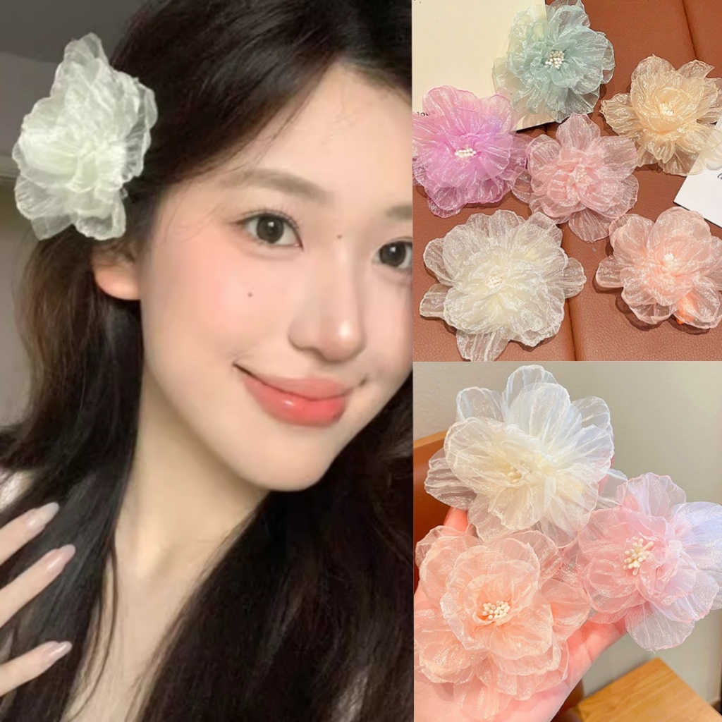 Rubuyou ฤดูใบไม้ผลิและฤดูร้อนยอดนิยม organza กิ๊บติดผมดอกไม้จําลองกิ๊บติดผมด้านข้างวันหยุดริมทะเลภาพ headflower