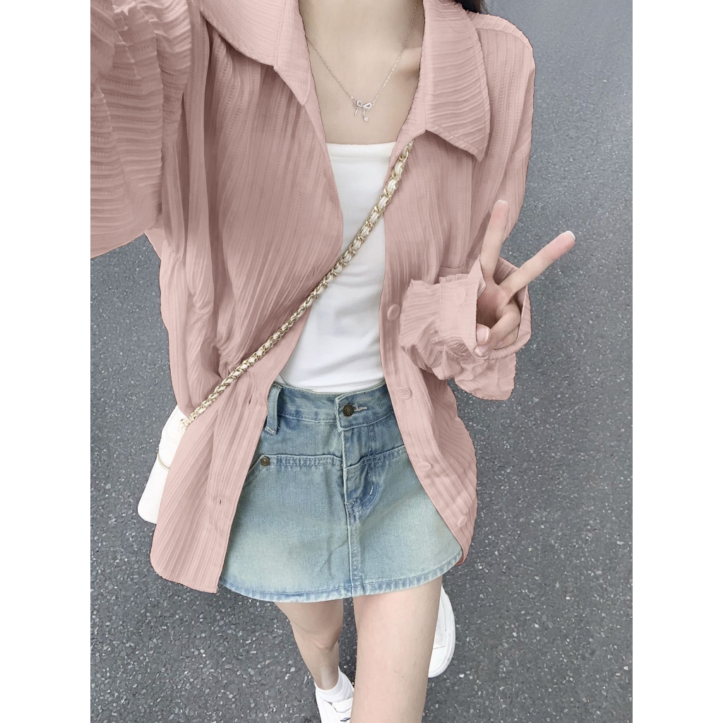 เสื้อเชิ้ต เสื้อคาร์ดิแกนกันแดด แจ็คเก็ตบางๆ สำหรับหน้าร้อน สีพื้นเรียบๆ