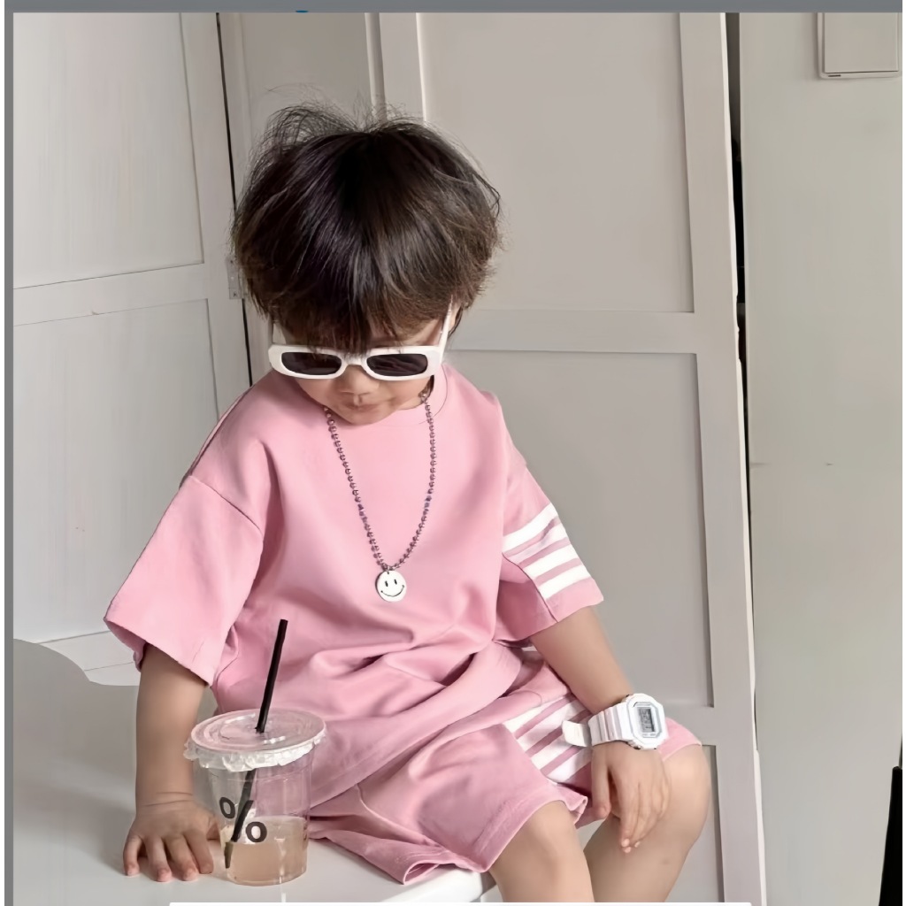 ชุดกีฬาเด็ก ชุดเซ็ตแขนสั้น แต่งแถบแขนขา สีพื้น สำหรับเด็กผู้ชายและเด็กหญิง - รูปที่ 2