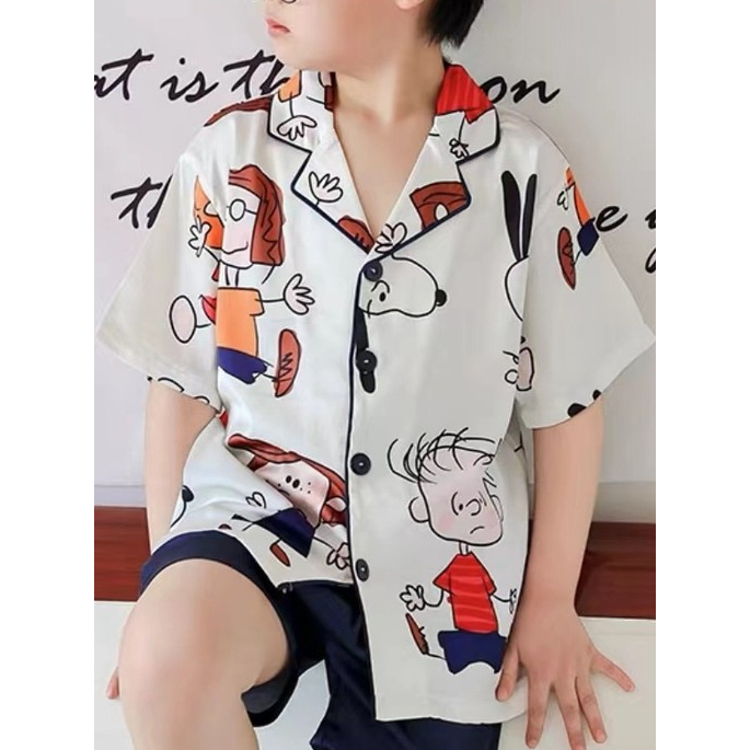 TT3333 SPS ชุดนอนคอปก S-XL ชุดนอนเด็กชาย-หญิง (โต) ชุดนอนผ้าซาตินบาง ลื่น ใส่สบาย สินค้าพร้อมส่ง