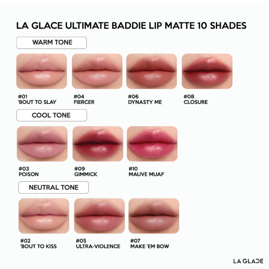 ลิปแมทลากลาส LA GLACE ULTIMATE BADDIE LIP MATTE 10 เฉดสี เนื้อนุ่ม soft matte เบลอร่องปาก ผสมได้หลายลุค - รูปที่ 5