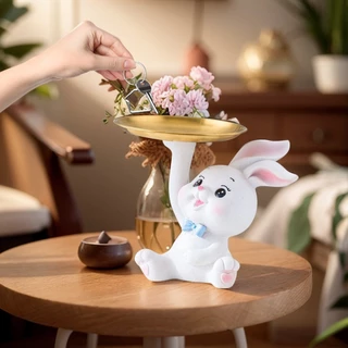 (ส่งจากไท) ถาดเรซิ่น รูปปั้นกระต่าย สําหรับตกแต่งบ้าน ถาดเก็บเครื่องประดับ รูปปั้นกระต่าย สําหรั บตกแต่งห้องนั่งเล่น