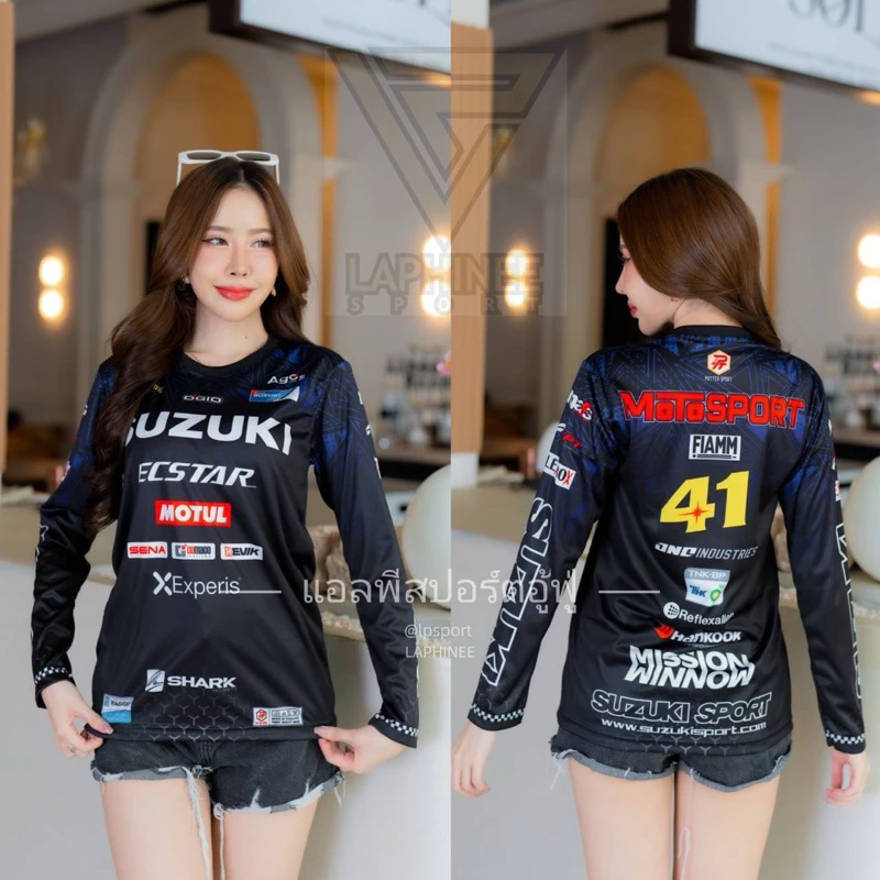 เสื้อยืดแขนยาวลาย SUZUKI 🛵 ชนิดผ้าไมโครสปอร์ต ใส่ได้ทั้งผู้หญิงและผู้ชาย