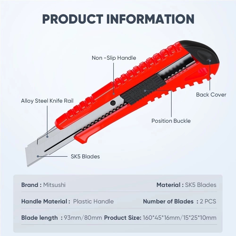Mitsushi ชุดมีดคัตเตอร์ 1/2pcs ล็อคอัตโนมัติ มีดคัตเตอร์  คมกริบ มีดคัตเตอร์อ Cutter - รูปที่ 6
