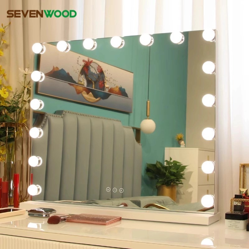 SEVENWOOD กระจกมีไฟ กระจกแต่งหน้า กระจกไฟ กระจกมีไฟ led ความละเอียดสูง ของแต่งห้อง กระจกแต่งหน้ามีไฟ LED ปรับได้3สี กระจ