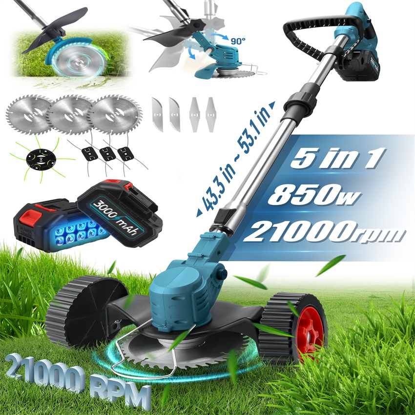 lawn mower, lawn edger, grass trimmer, string trimmer, cordless wacker, electric eater, battery powe