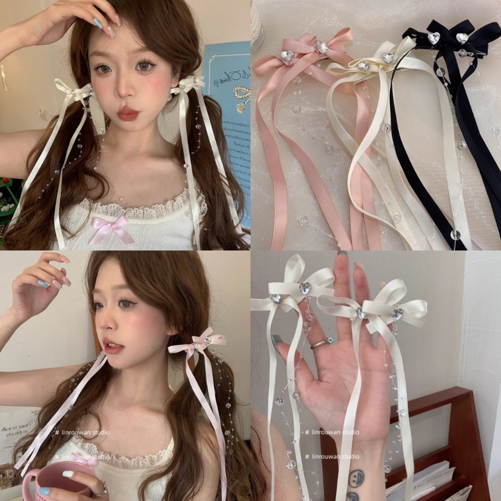 Rubuyou กิ๊บหนีบผม ริบบิ้นโบว์ รูปปากเป็ด เพทาย พู่ลูกปัด หวาน หวานสไตล์เจ้าหญิงสไตล์เกาหลี นักเรียนเครื่องประดับผม