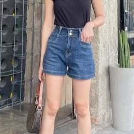 ninn jeans 5604 กางเกงขาสั้น ผ้ายืด กระเป๋าตัด เอวสูง กระดุม 2 เม็ด งานพรีเมียมนำเข้า