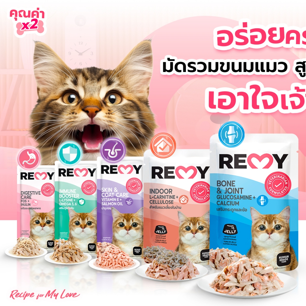 Remy เรมี่ อาหารเปียกเสริมวิตามินสำหรับแมว 70g.