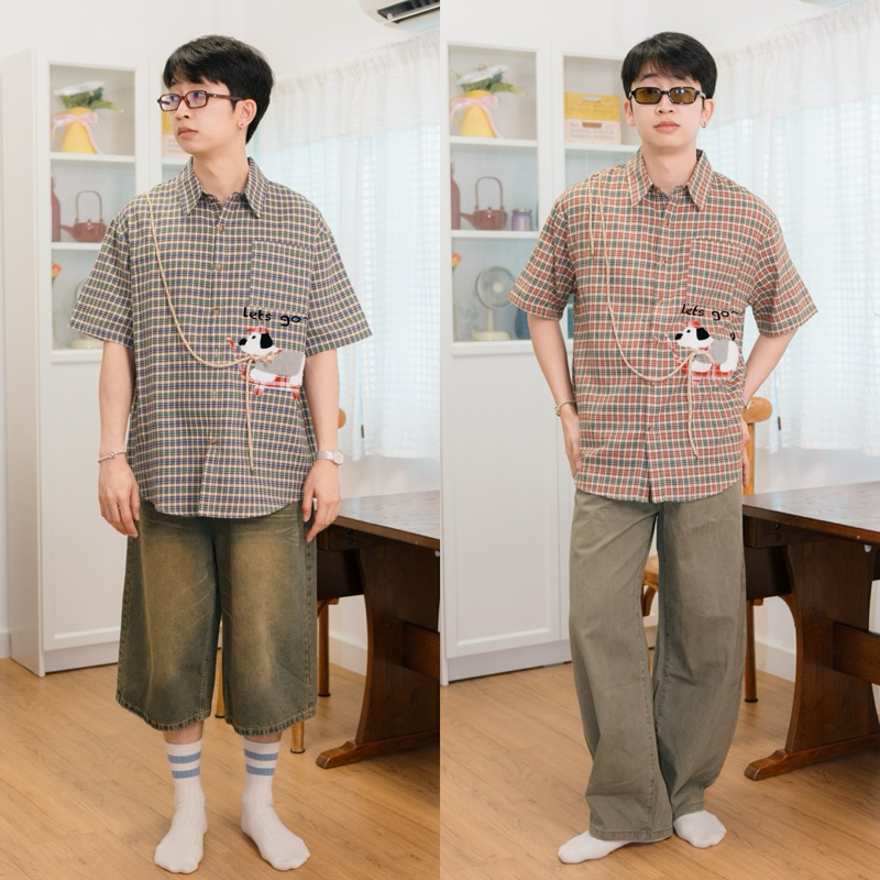LETS GO SHIRT เสื้อเชิ้ตแขนสั้นทรงโอเวอร์ไซส์